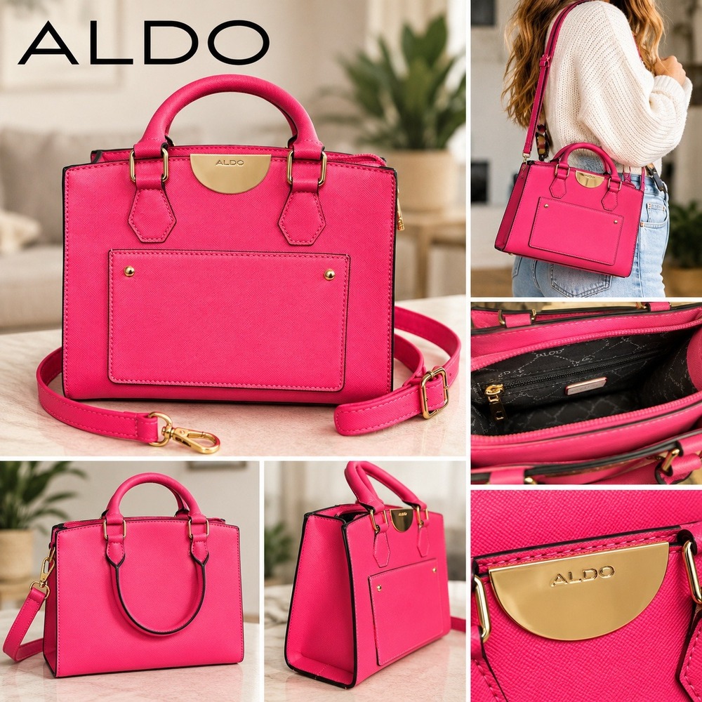 Aldo Hot Pink Saffiano Satchel Handbag Gold Hardware Crossbody Bag